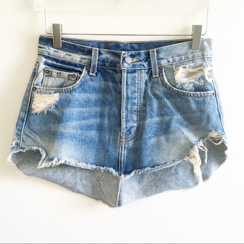 Carmar Denim Miniskirt Waist 25 Blue Jean Button Fly Distressed Raw Edge
